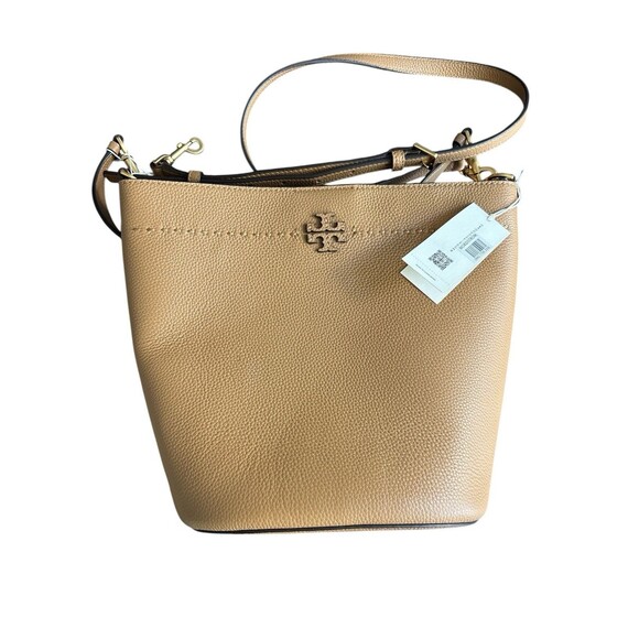 Tory Burch McGraw Tiramisu Tan Leather Bucket Tote/Shoulder Bag Authentic New - Picture 2 of 7